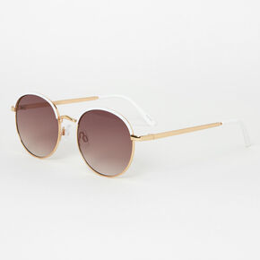 Gold &amp; White Round Frame Sunglasses,