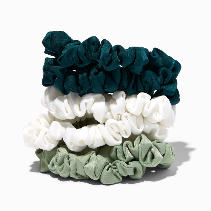 Shades of Green Skinny Silky Hair Scrunchies - 6 Pack,