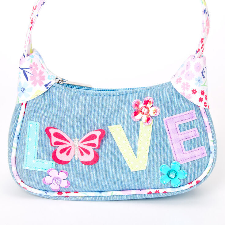 Claire&#39;s Club Floral Butterfly Denim Handbag - Blue,