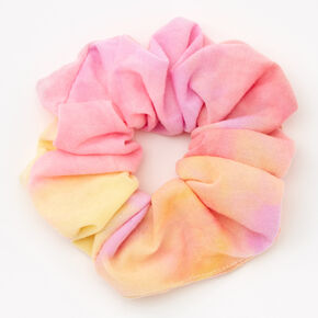 Chouchou tie-dye rose et jaune de taille moyenne,
