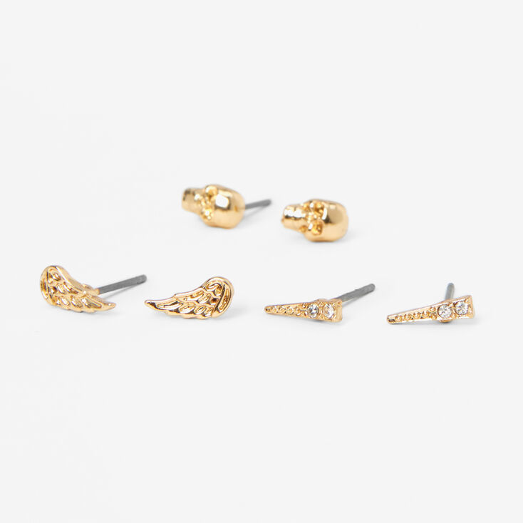Gold Angel &amp; Skulls Stud Earring Stackables Set &#40;3 Pack&#41;,