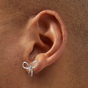 Silver-tone Knot Bow Pearl Earring Stackables Set - 3 Pack,