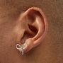 Silver-tone Knot Bow Pearl Earring Stackables Set - 3 Pack,