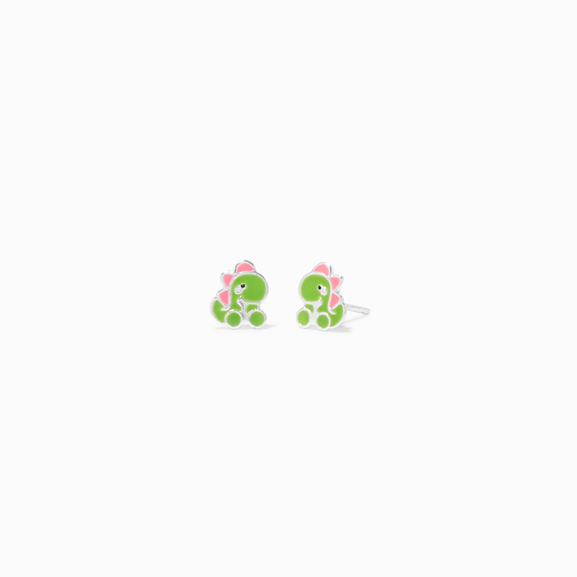 Sterling Silver Green Dinosaur Stud Earrings,