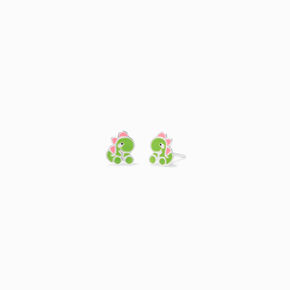 Sterling Silver Green Dinosaur Stud Earrings,