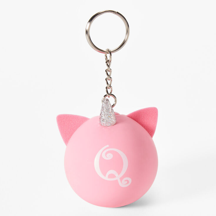 Initial Unicorn Stress Ball Keychain - Pink, Q,