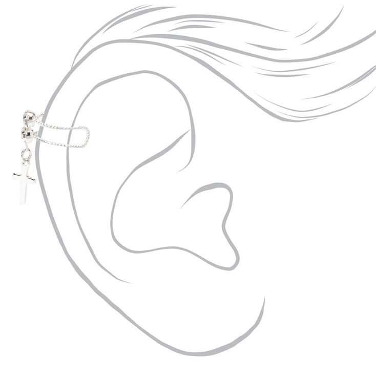 Silver Crystal Cross Ear Cuff,