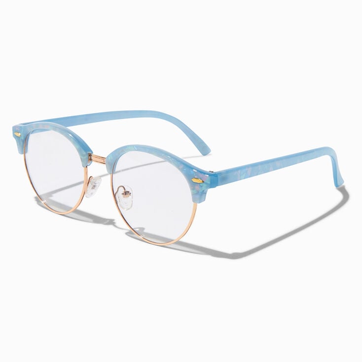 Blue Holographic Browline Clear Lens Frames