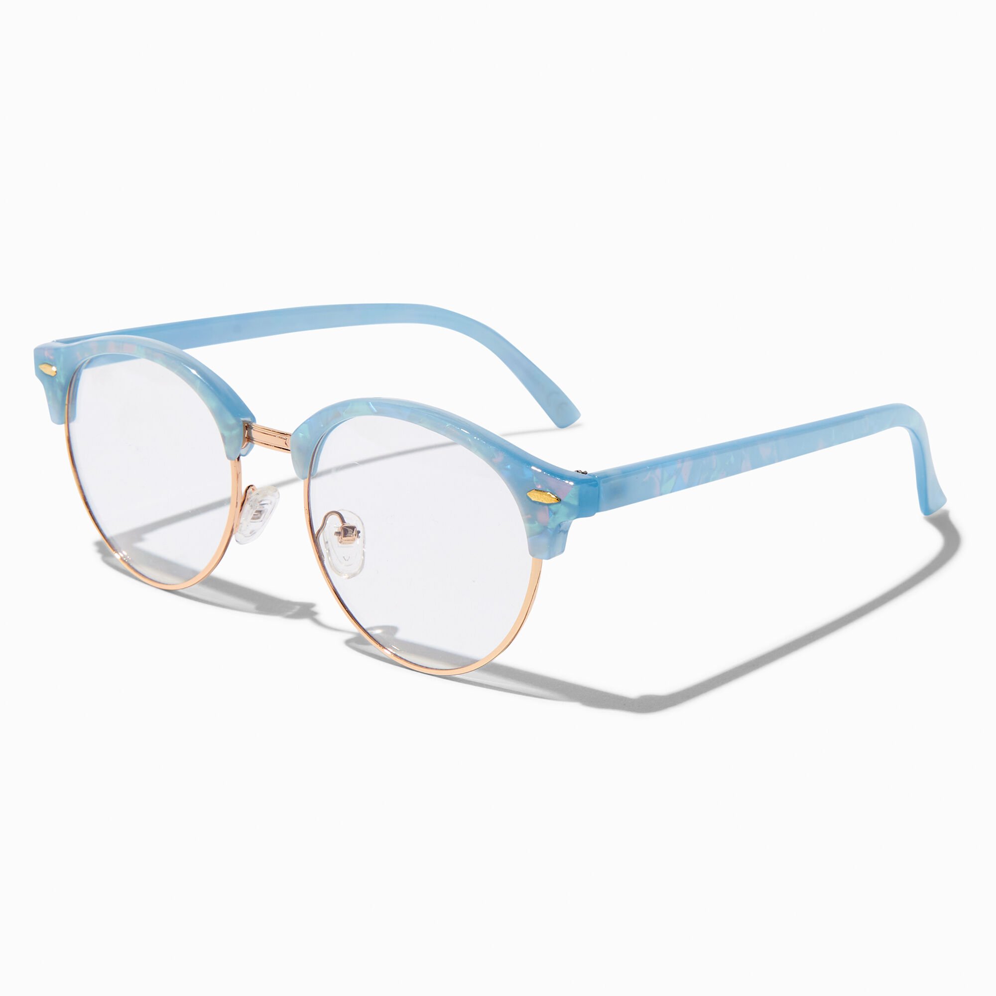 View Claires Holographic Browline Clear Lens Frames Blue information