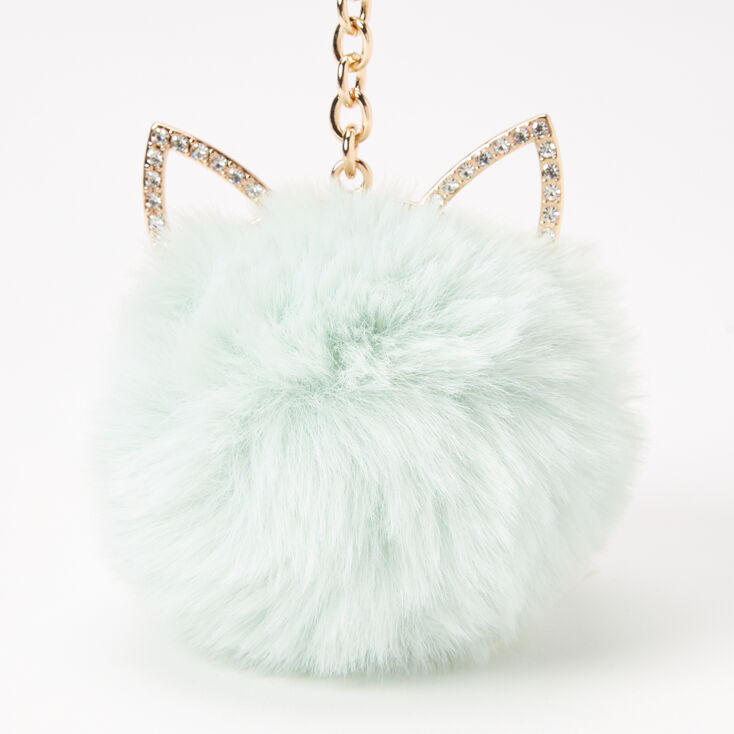 Mint Green Cat Pom Keyring,