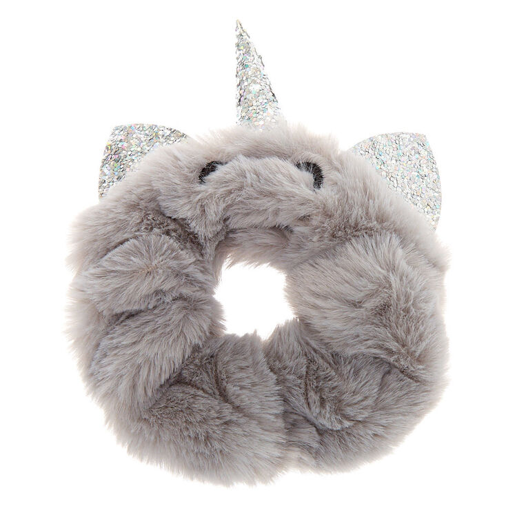 Medium Faux Fur Unicorn Cat Hair Scrunchie - Gray,