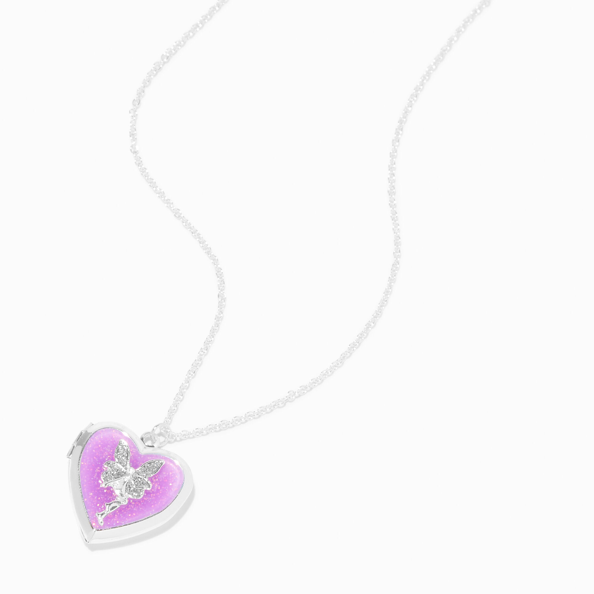 View Claires Glow In The Dark Fairy Heart Locket Necklace Purple information