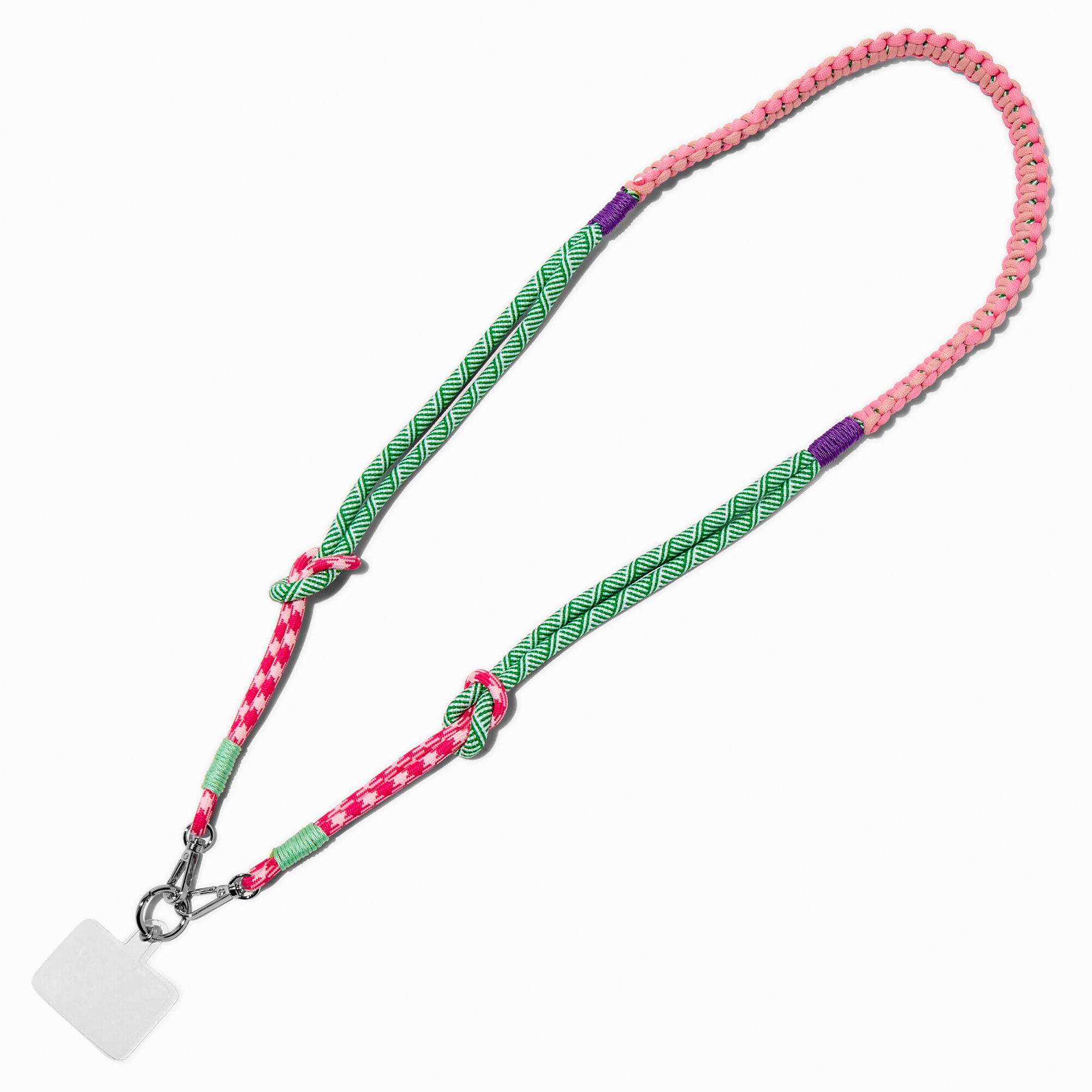 Pink & Green Patterned Crossbody Phone Lanyard,