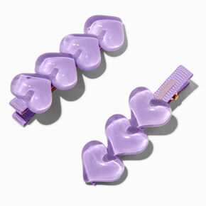 Purple Puffy Heart Hair Clips - 2 Pack,