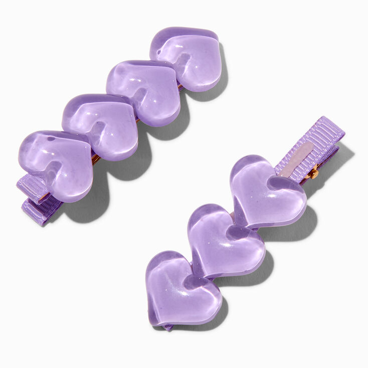 Purple Puffy Heart Hair Clips - 2 Pack,