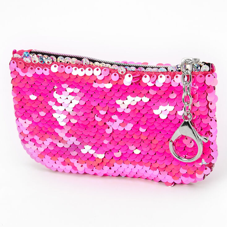 Claire's Porte-monnaie à zip holographique en sequins réversibles - Rose