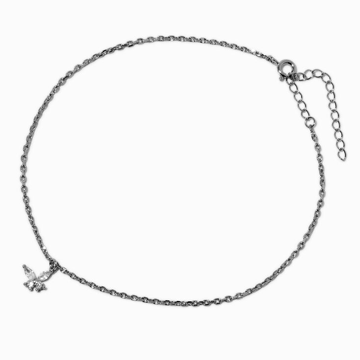 Silver-tone Cubic Zirconia Butterfly Dangle Anklet,