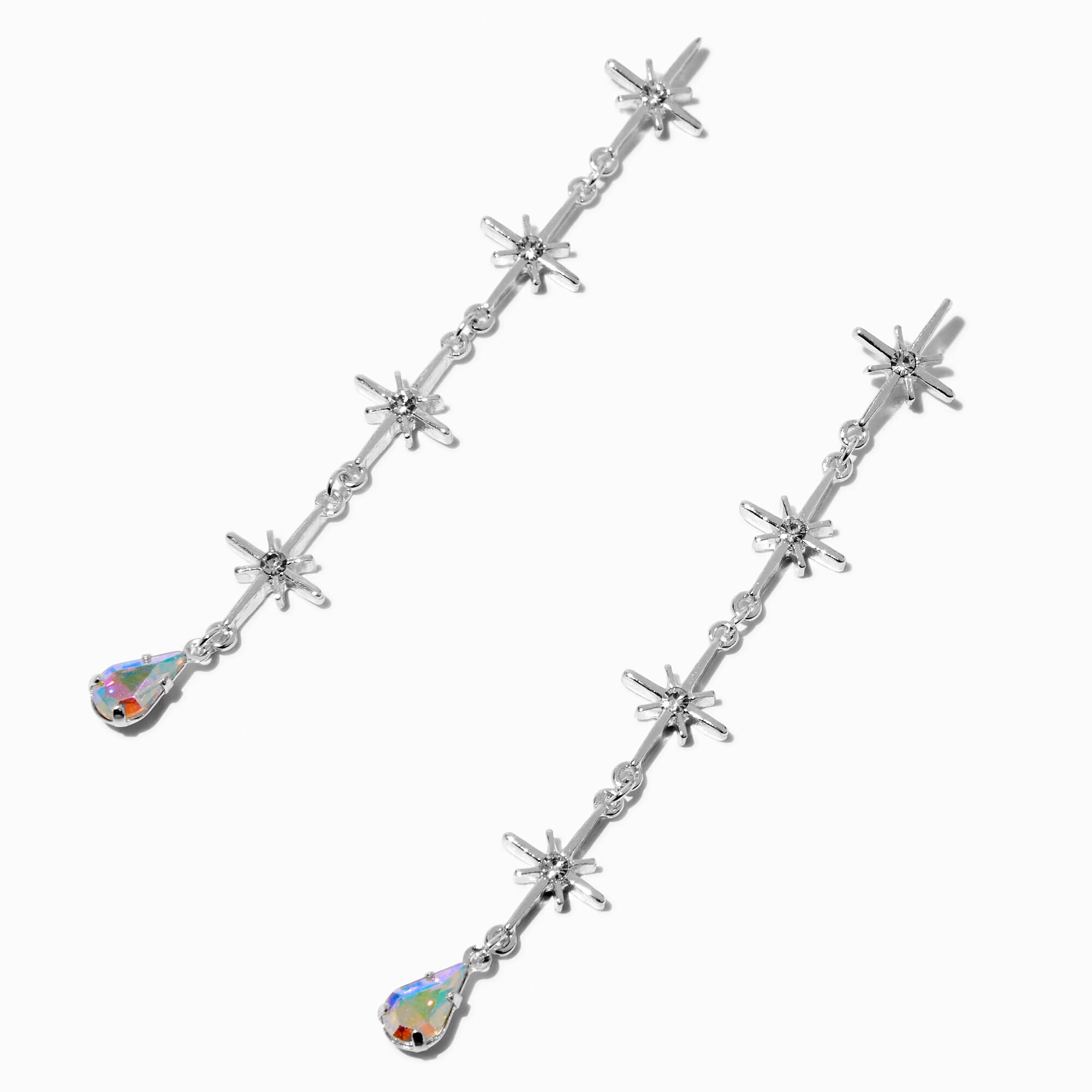 Silver-tone Linear Starburst 3" Drop Earrings,