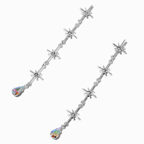 Silver-tone Linear Starburst 3&quot; Drop Earrings,