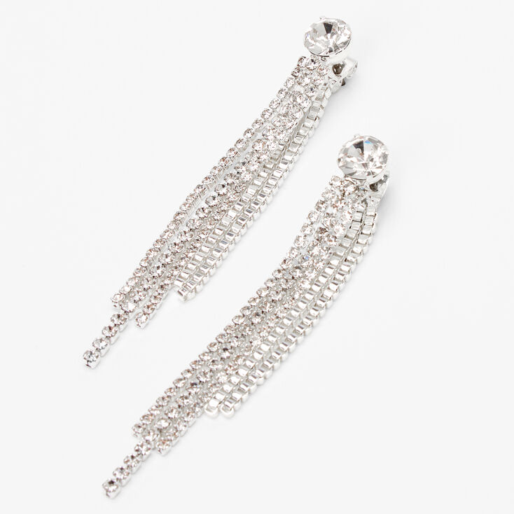 Silver 2.5&quot; Rhinestone Linear Fringe Drop Earrings,