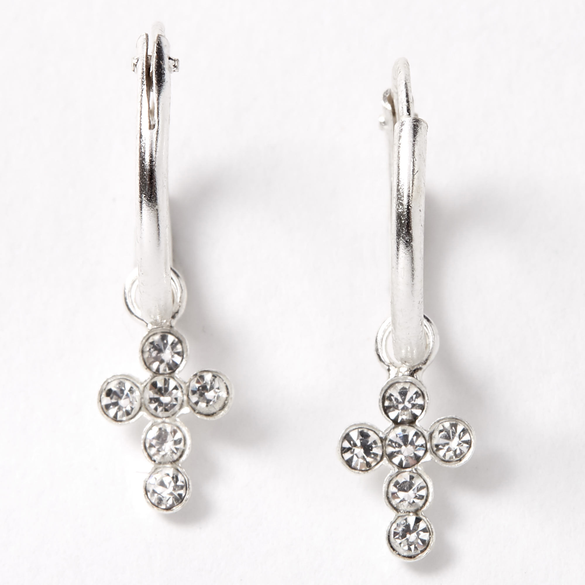 Sterling Silver 10MM Cross Charm Huggie Hoop Earrings,