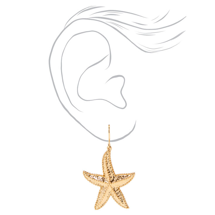 Gold Starfish 1&quot; Drop Earrings,