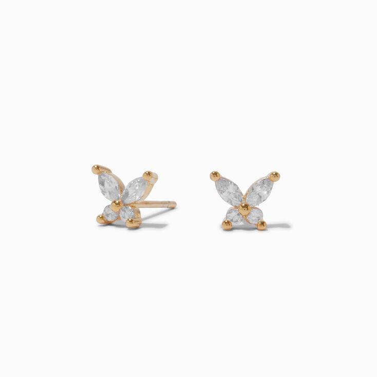C LUXE by Claire&#39;s 18kt Gold Plated Cubic Zirconia Butterfly Earrings,