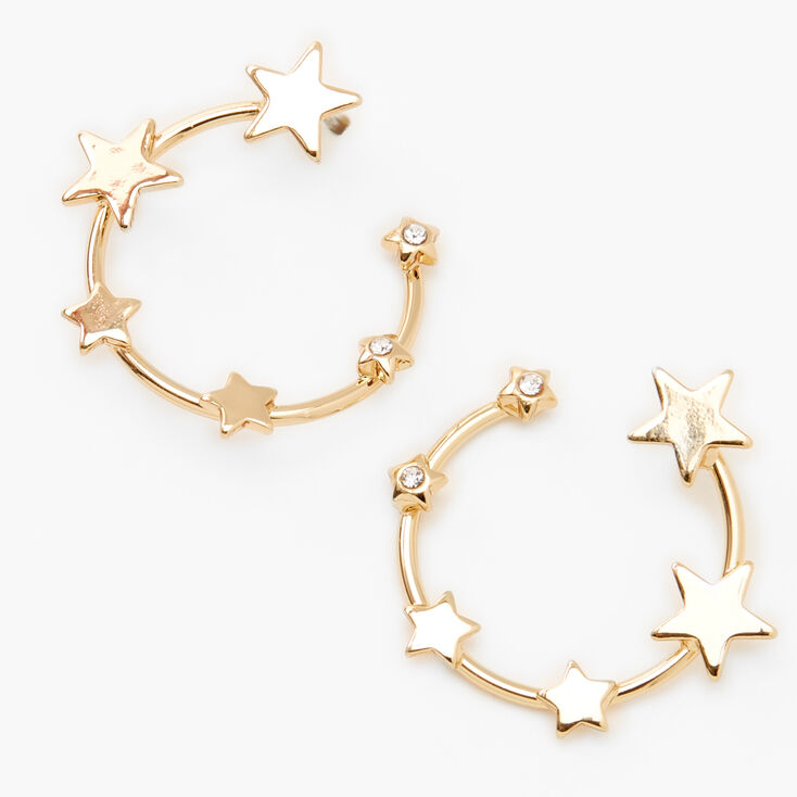 Gold-tone 1.5&quot; Embellished Star Circular Drop Earrings,