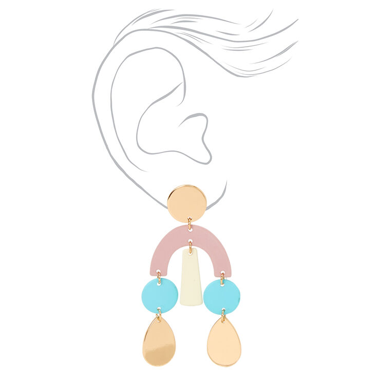Gold 2&quot; Pastel Geometric Drop Earrings,