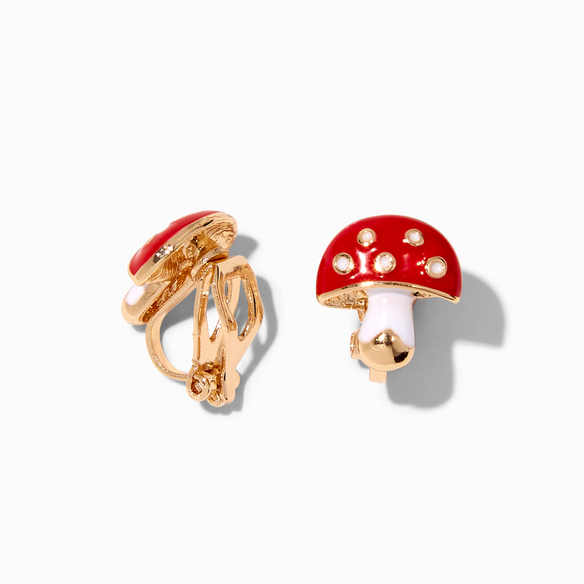 View Claires Mushroom ClipOn Stud Earrings Red information