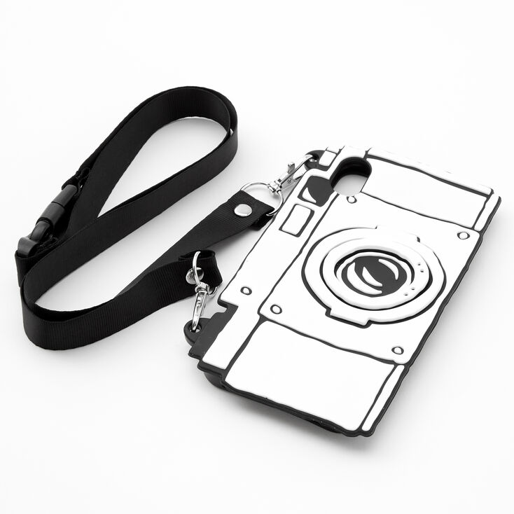 Black &amp; White Camera Silicone Phone Case with Lanyard - Fits iPhone XR,