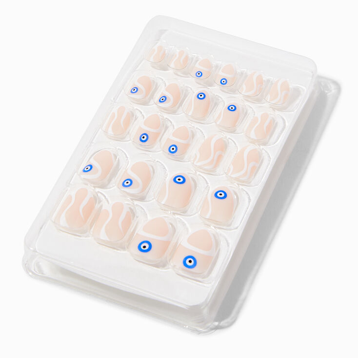 Evil Eye Swirl Stiletto Press On Vegan Faux Nail Set - 24 Pack,