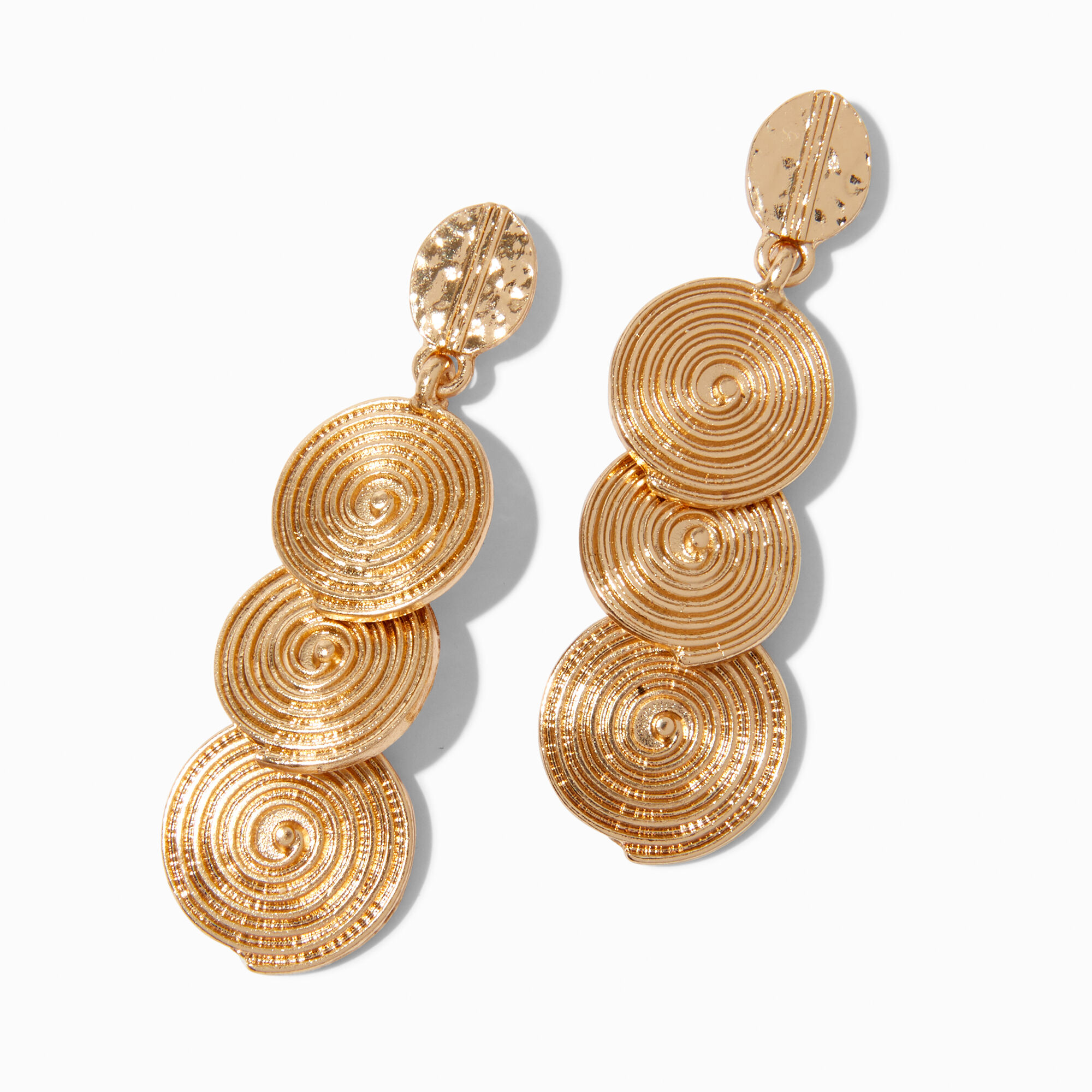 View Claires Tone Triple Spiral 2 Drop Earrings Gold information