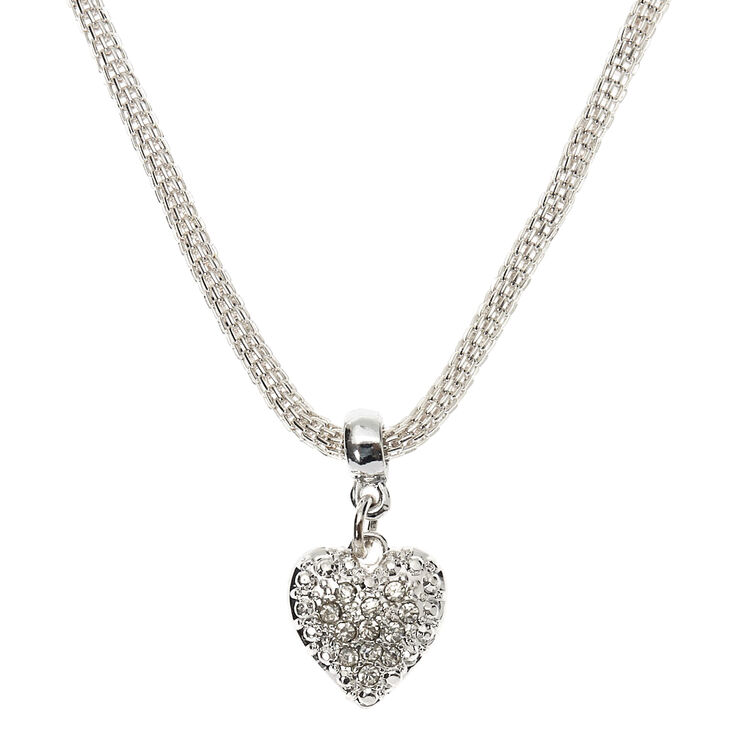 Silver Embellished Heart Pendant Necklace,