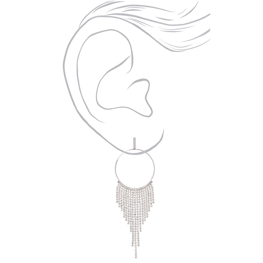 Silver Rhinestone 4" Glam Dreamcatcher Drop Earrings,