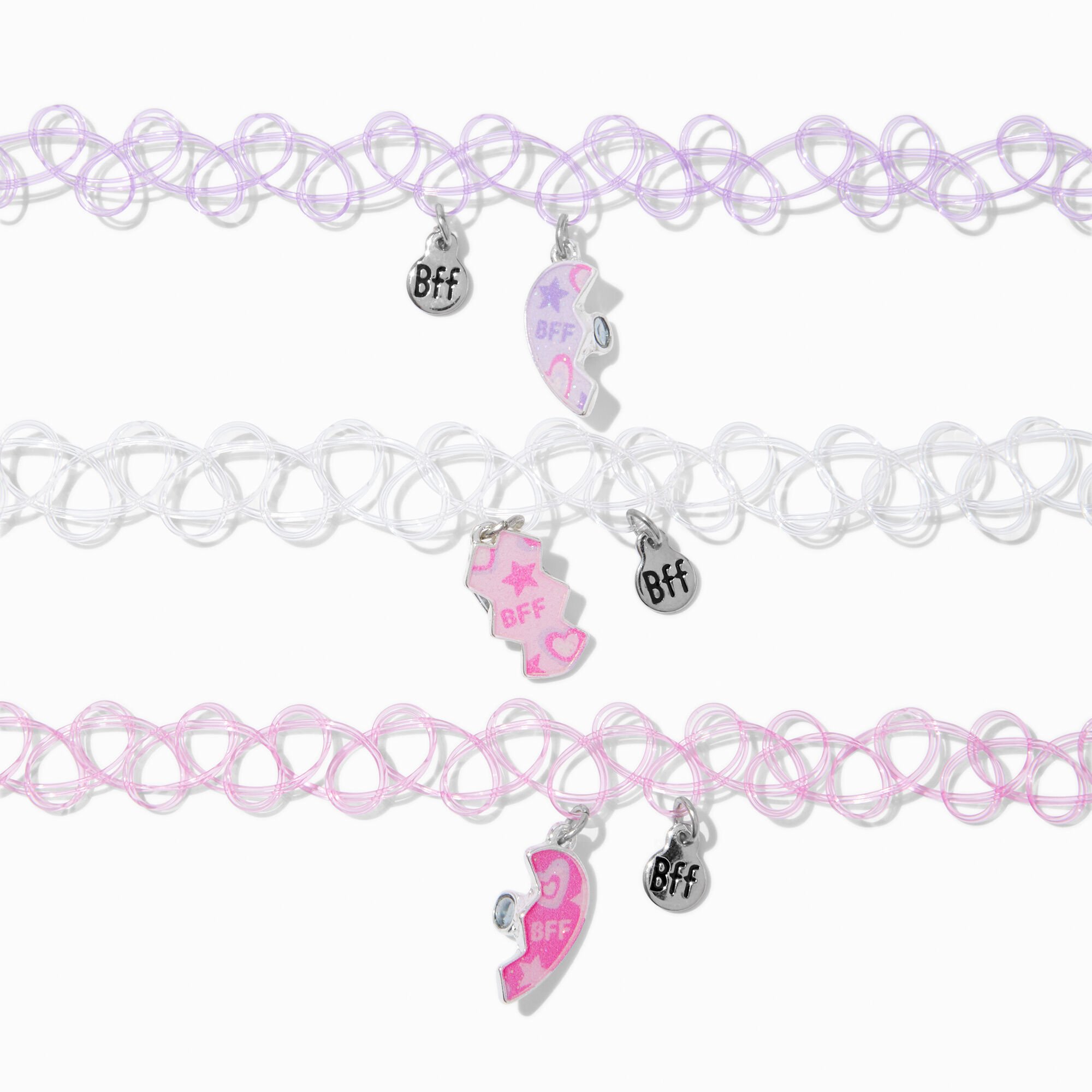 Ras-de-cou effet tatouage cœur pastel best friends - Lot de 3,