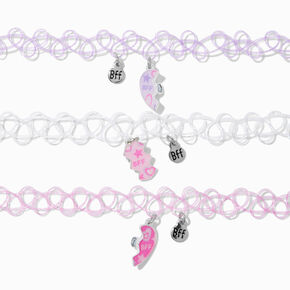 Ras-de-cou effet tatouage c&oelig;ur pastel best friends - Lot de 3,