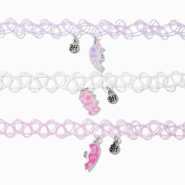 Ras-de-cou effet tatouage c&oelig;ur pastel best friends - Lot de 3,