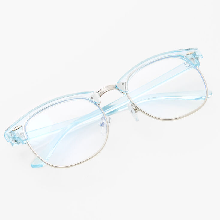 Solar Blue Light Reducing Round Browline Clear Lens Frames - Blue,