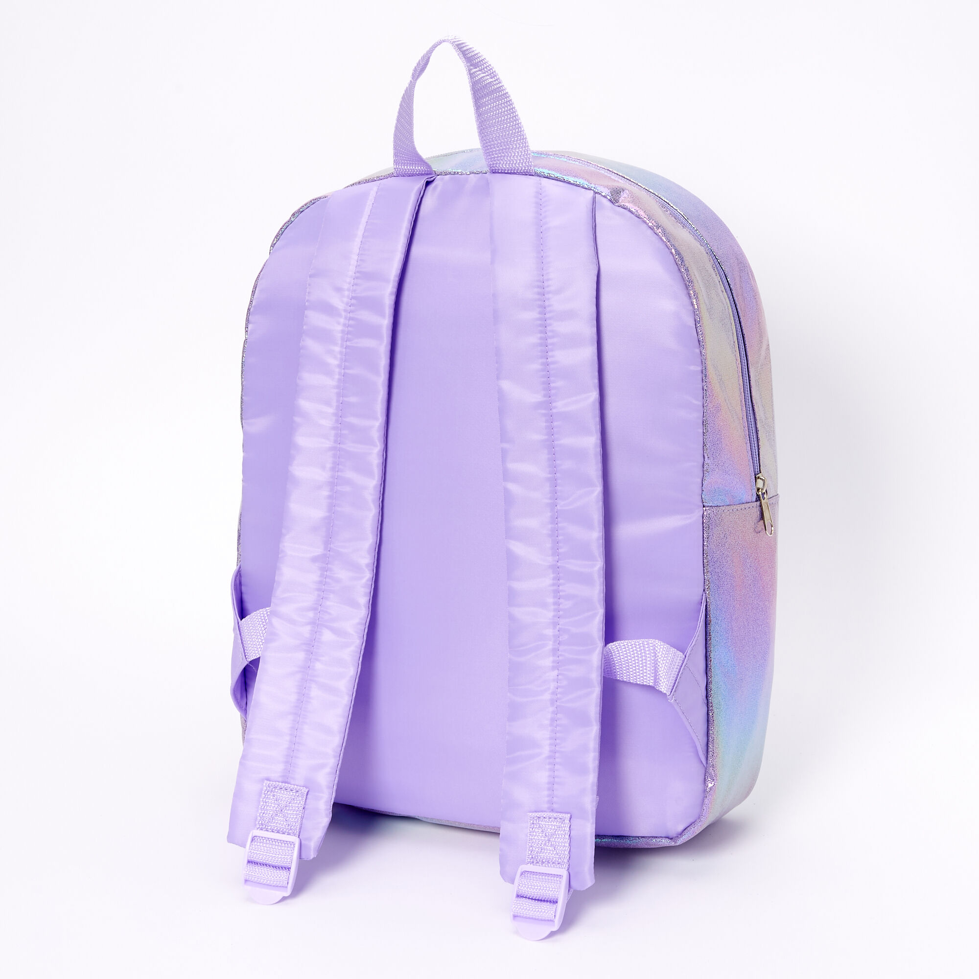 purple holographic backpack