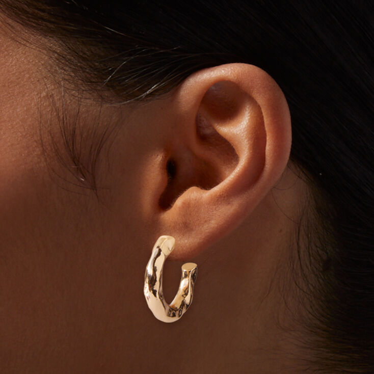 Gold-tone Textured Chunky 20mm Hoop Earrings,