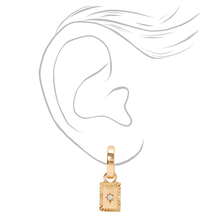 Gold 15MM Crystal Square Huggie Hoop Earrings,