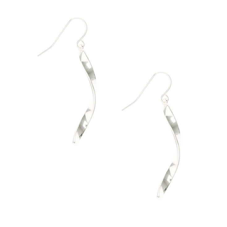 1.5cm Mini Ribbon Style Silver Tone Drop Earrings,