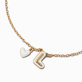 Collier &agrave; pendentif c&oelig;ur &agrave; initiale bulle blanche - L,