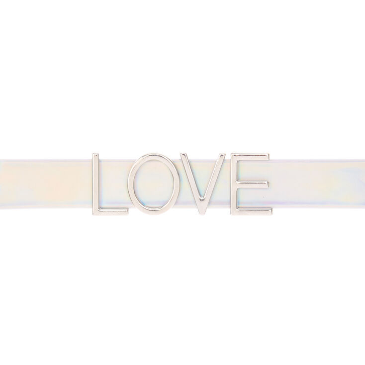 Thick Silver Holographic Love Choker Necklace,