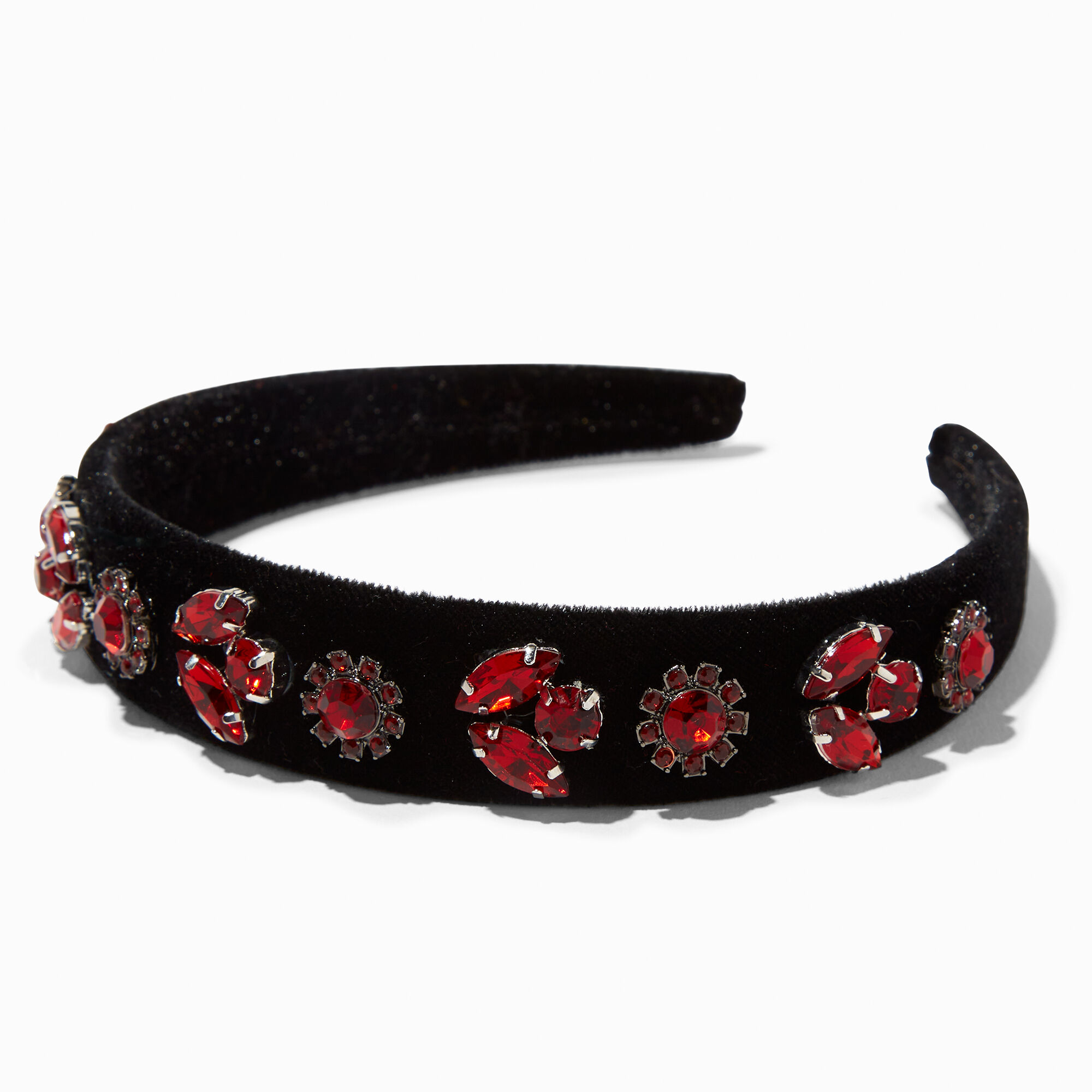 View Claires Black Bejewelled Wide Velvet Headband Red information