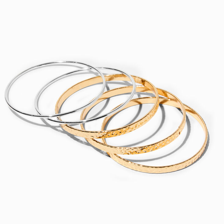 Mixed Metal Textured Bangle Bracelets - 5 Pack,