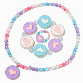 Claire&#39;s Club Heart Disc Beaded Jewelry Set - 3 Pack,