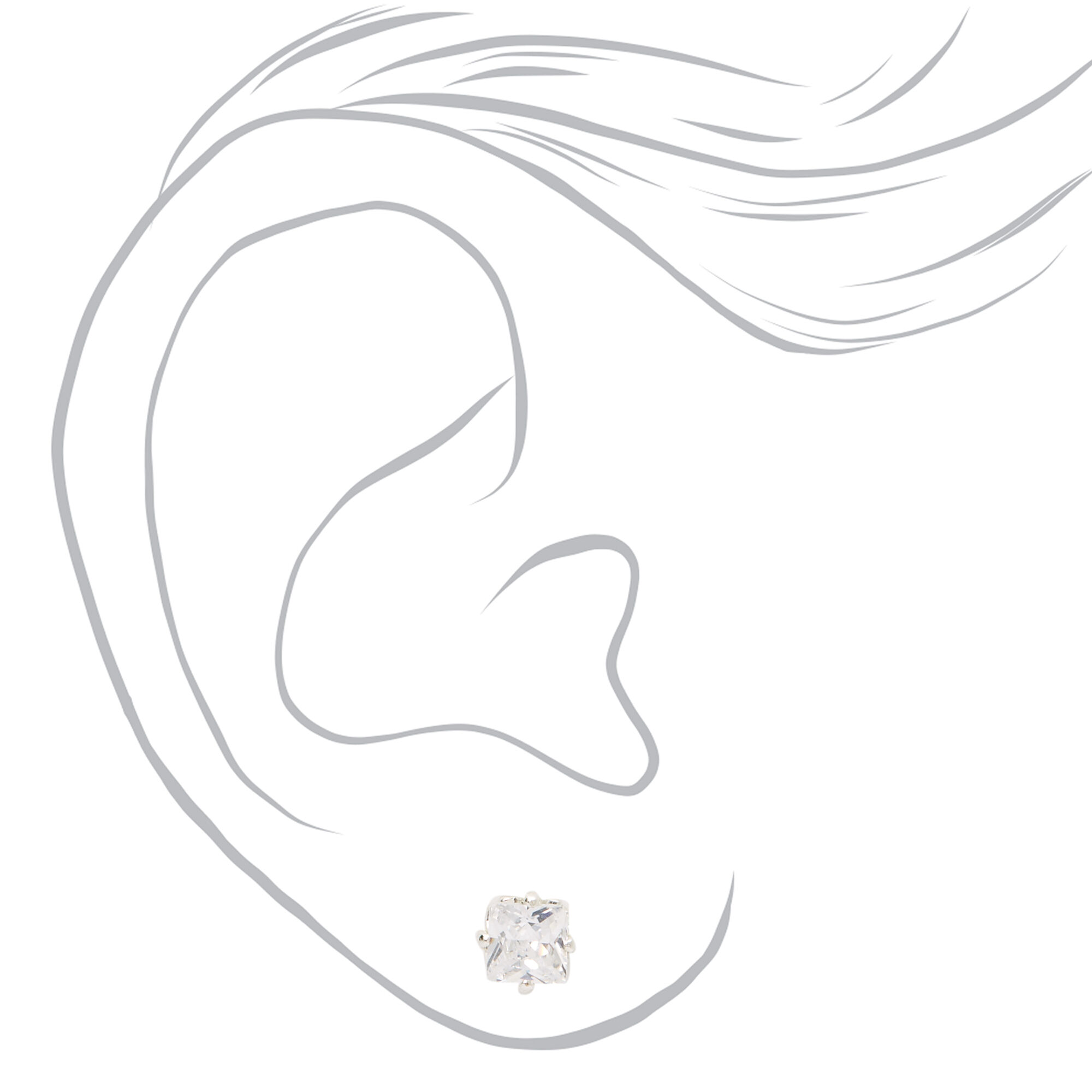 Silver Cubic Zirconia Mixed Shape Magnetic Stud Earrings - 3 Pack,