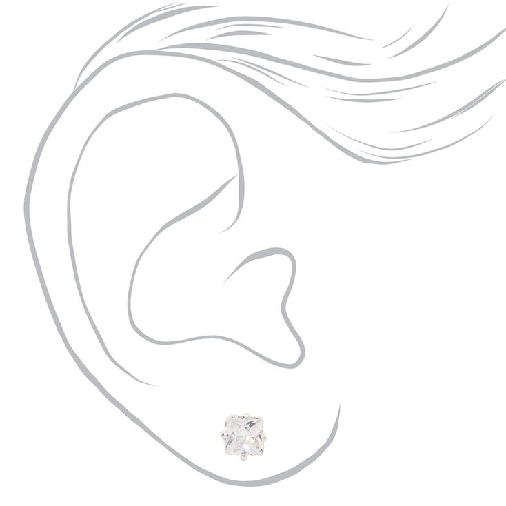 Silver Cubic Zirconia Mixed Shape Magnetic Stud Earrings - 3 Pack,